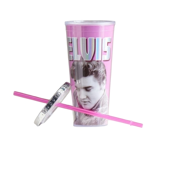 NWT Elvis Pink Party Foil Tumbler with Straw - Picture 5 of 8